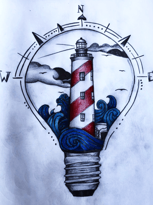 A lighthouse in a lightbulb that I drew up, going to be tattooed onto an upper thigh