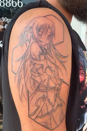 Tattoo Uploaded By Kat Madeira Anime Tattoo Asuna Chan From Sword Art Online Color To Be Added Tattoodo