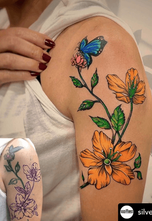 Fixing an old tattoo and added flowers by Chelssy! 