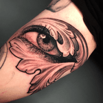 Realistic black and grey eye with scrollwork #eyetattoo #eye #blackandgrey #realistic #realism #scrollwork