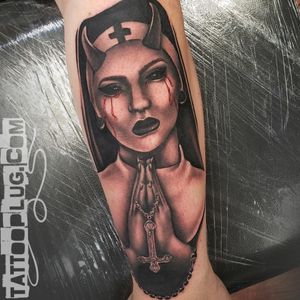 Evil/Demon Nun Tattoo - Black and Grey