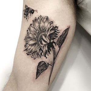 @blank.in.k
sunflower on inner arm on blackwork style.
