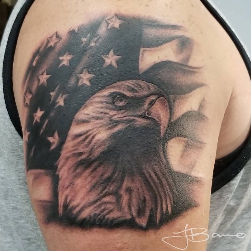 eagle flag tattoo shoulder