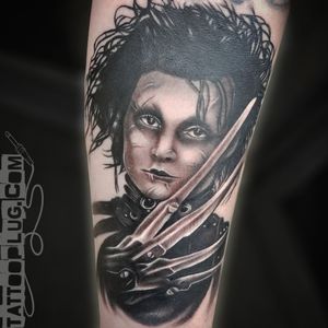 Edward Scissorhands Portrait Tattoo - Black and Grey