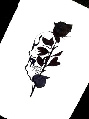 #skull #rose #tattoo #design #blackwork #blacktattoo #tattoodesign #skulltattoo #rosetattoo 