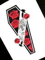 #coffin #skull #roses #tattoo #design #redroses #colorful #tatttoodesign 