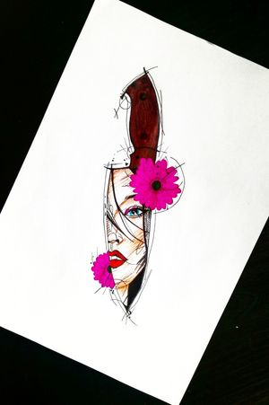 #tattoodesign #knife #woman #flowers #knifetattoo #colorful #design #drawing