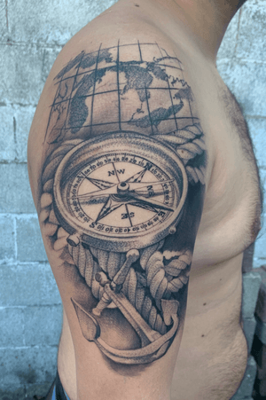 Maritime / nautical outer half sleeve celebrating the Great Lakes for his first tattoo. One 9-10 hour session