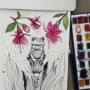 Drawing. #frog #frogtattoo #watercolortattoo #watercolortattoos #ink #flowertattoo #flowertattoos #flowertattoodesign