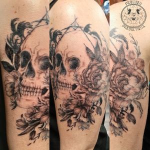 Custom skull and flowers to start off a big double sleeve project.