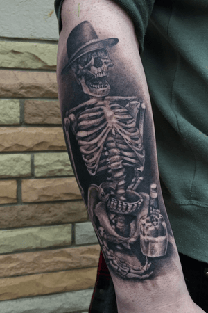 Another angle of the cowboy skeleton from this western-themed sleeve-in-progress. One session around8 or 9 hours