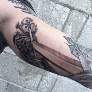 Medieval knight on the inner bicep made in 4.5 hours