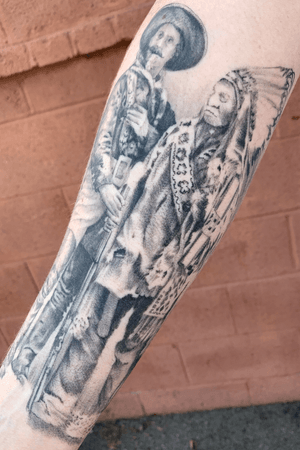 Healed Buffalo Bill & Sitting Bull portrait on the inner forearm. Reference was from a late-1800’s photo, about 10-11 hours total. 