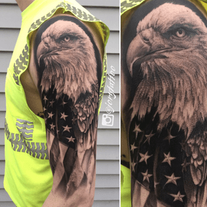 Eagle & flag outer half sleeve made in two back-to-back sessions over two days. Approximately 12 hours total.