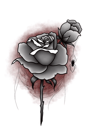 Available rose #rose #rosetattoo lineworktattoo #floral #floraltattoo #linework #blackandgrey #popofcolor #spider #spiderweb 