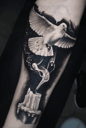 Dove and candle combo by @hobotattoo