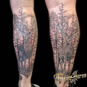 Father and son #tattoo #olst #deventer #deer #woods #nature #naturetattoo #calf #leg #legsleeve #mysterious #grass #river #nederland #mynexttattoo 