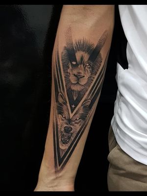 Wolf and Lions Tattoo.