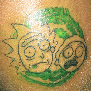 Did this rick and morty tattoo on my calf #rickandmorty #amateurtattoo