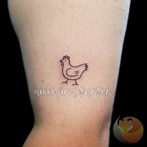 BOCKnikkifirestarter.com#chicken #rooster #chickentattoo #roostertattoo #lineart #linework #blacktattoo #blackwork #smalltattoo #simpletattoo #minimalism #armtattoo #bock #tattoo #bodyart #bodymod #ink #art #nonbinaryartist #nonbinarytattooist #mnartist #mntattoo #visualart #tattooart #tattoodesign