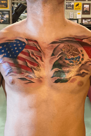 Color American flag and Mexican Flag on the chest! 