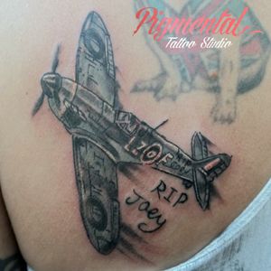 Spitfire Memorial Tattoo#Spitfire #SpitfireTattoo #MemorialTattoo #PlaneTattoo 
