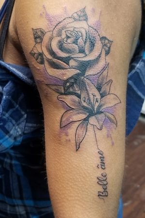 Watercolor rose and lillie tattoo i did 