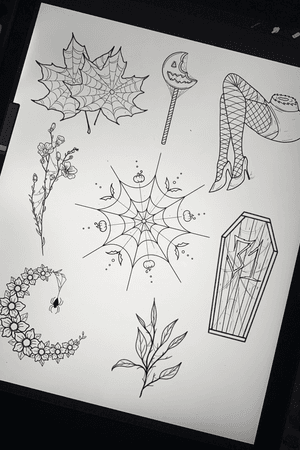 Some webby designs, all available. For appointments DM or email heatherjeantattoos@Gmail.com•#momentumtattoo #tattoos #drawing #art #tattooartist #tampa #florida #halloween #fall #femaletattooartist #blackwork #horrorart #darkart #moon #witchy #flowers #trickrtreat 