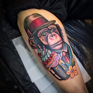Neotrad monkeyman by Stacy at High Fever Tattoo Oslo 