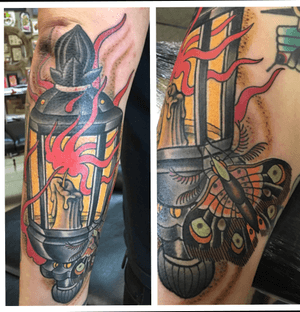 Lantern and moth on the forearm 