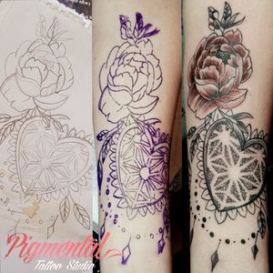 Sketch to Stencil to Tattoo#Rose #RoseTattoo #Heart #HeartTattoo #Mandala #Dotwork #DotworkTattoo #Sketch #SketchArt #StencilStuff 