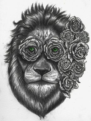 #lion #roses #flowers #blackandgreytattoo 