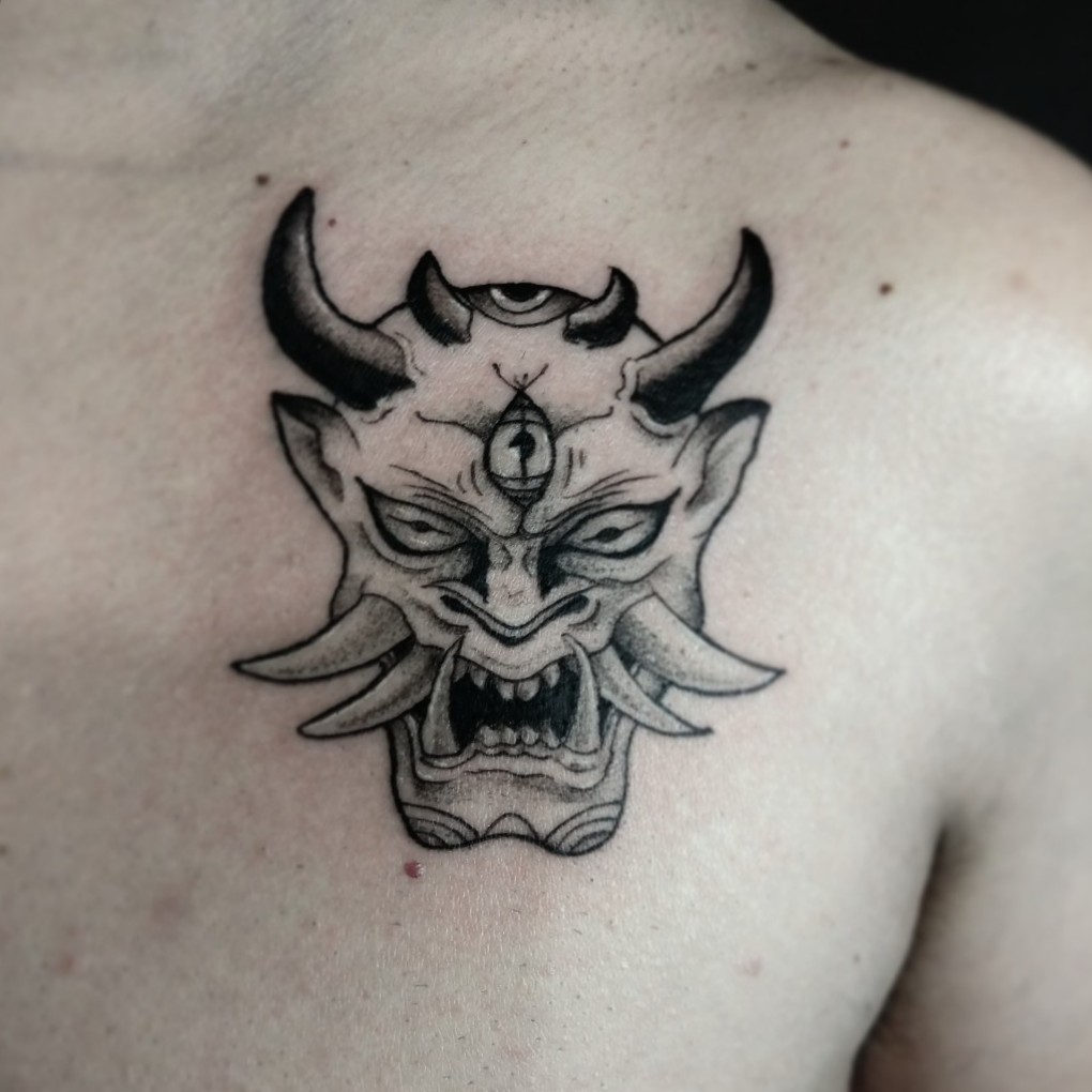 Tattoo uploaded by AlchemyCat • Demonio, demonio japonés, máscara, blackwork, demon, Japanese tattoo • Tattoodo