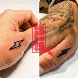 Matching couple tattoos on clients...#matchingtattoos #couplestattoo #LightningBolt #customtattoo #byjncustoms