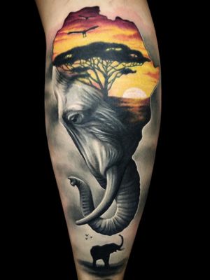 based on unknown @simon__cinnamon #elephant #elephanttattoo #tattoo #germanytattoo #colortattoos #colors #safari #safaritattoo #africa #africatattoo 