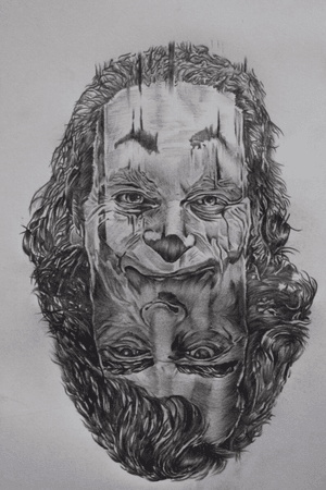 Pencil sketch of joker and Joaquin Phoenix