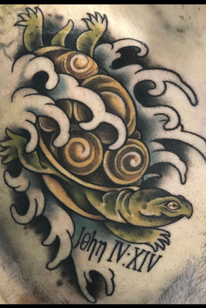 Turtle in water John 4:14, Tennessee Ink by Kayla Seabolt.