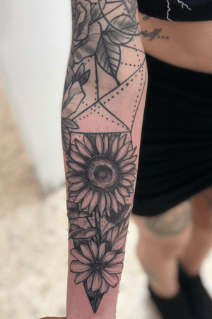 Roses/ and Sunflower Trapped in Geometric