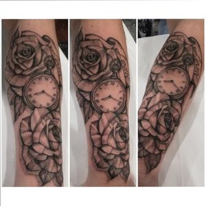 Custom clock rose tattoo