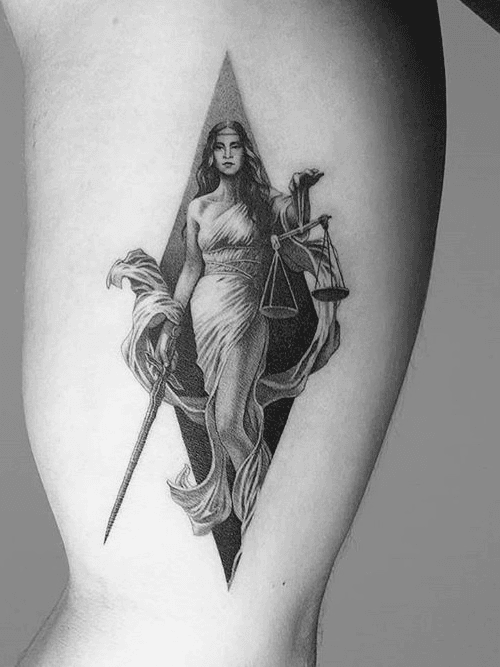 Instagram: Amanda_Piejak. #BlackandGrey #ink #Tattoo  #libra #lady #goddes #realism