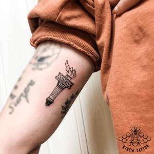 Flame Torch Linework Tattoo by Kirstie Trew @ KTREW Tattoo • Birmingham, UK 🇬🇧 #tattoos #flametattoo #linework #fineline 