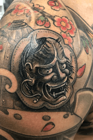 Small coverup Hannya Mask tattoo I freehanded ! 