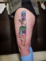 Space tattoo, galaxy tattoo, knife tattoo