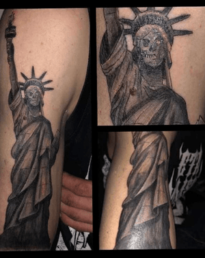 Apocalyptic Statue of Liberty for a client. Message me on here for quotes or stop in at Nocturnal Tattoo 6474 w 20th Ave Lakewood Colorado 