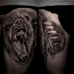 #bear #beartattoo #legtattoo #legsleeve  #nativeamerican #grizzlybear #animaltattoo #blackandgrey