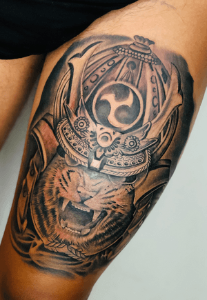 Samurai tiger thigh tattoo 
