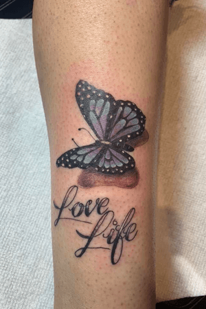 Realistic butterfly with quote for a client. Feel free to message me on here or come to Nocturnal Tattoo 6474 w 20th ave Lakewood Colorado 