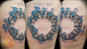 Here's a Ward Circle from the Demon Circle series by Peter V. Brett. I was seeing tiny symbols for weeks 😆 Peep a video of the tattoo: https://youtu.be/mVHF0zBAh3wnikkifirestarter.com#tattoo #bodyart #bodymod #ink #art #nonbinaryartist #nonbinarytattooist #mnartist #mntattoo #visualart #tattooart #tattoodesign #demoncycle #wardcircle #geometric #geometrictattoo #magic #supernatural #symbols #symbolictattoo #linework #colortattoos