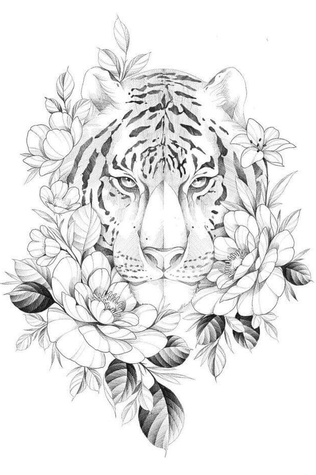 Fighting asian tattoo tigers with floral elements Vector Image