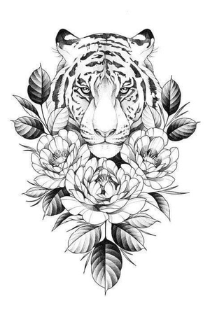 Tiger and flowers 